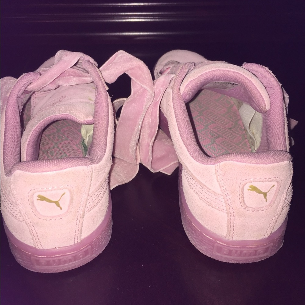 Puma Pink Suede Basket Heart W/ Velvet Wide Lace - Picture 3 of 6